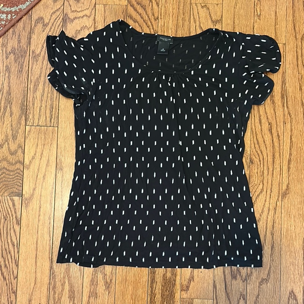 Ann Taylor Factory Black Ruffled Cap Sleeve Blouse